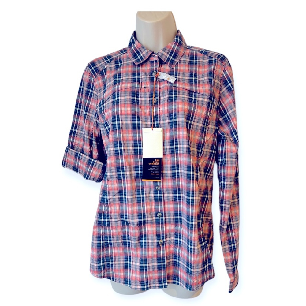 ORVIS  Women's Small River Guide Blue Pink Plaid UPF‎ 30 Gorpcore Shirt NWT